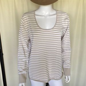 CHICO’S Design Sz 3 ladies top Tan/white striped